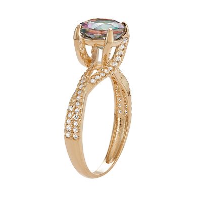10k Gold Mystic Topaz & Lab-Created White Sapphire Crisscross Ring