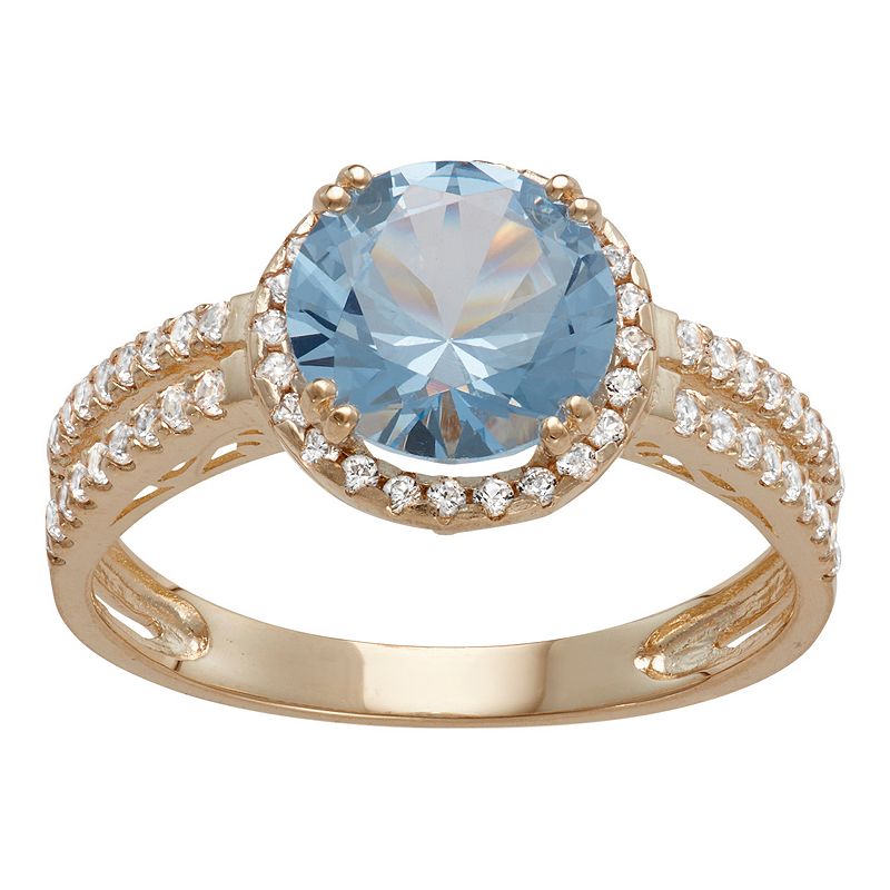 10k Gold Lab-Created Aquamarine & White Sapphire Halo Ring, Womens, Size: 