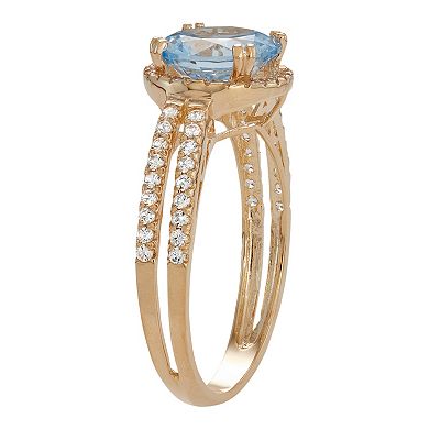 10k Gold Lab-Created Aquamarine & White Sapphire Halo Ring