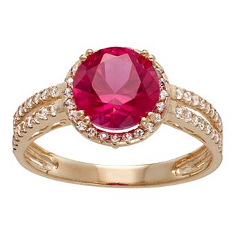 Designs by Gioelli 10k Gold Lab-Created Ruby & White Sapphire Halo Ring
