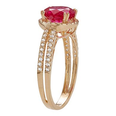 10k Gold Lab-Created Ruby & White Sapphire Halo Ring