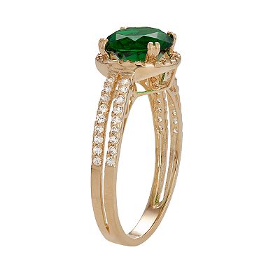 10k Gold Simulated Emerald & Lab-Created White Sapphire Halo Ring