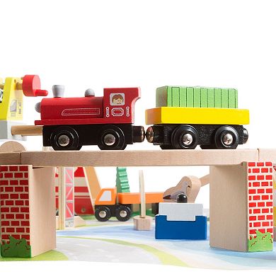 Hey! Play! Wooden Train Set with Play Mat