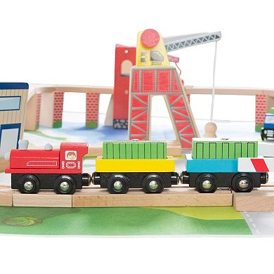 Hey! Play! Wooden Train Set with Play Mat
