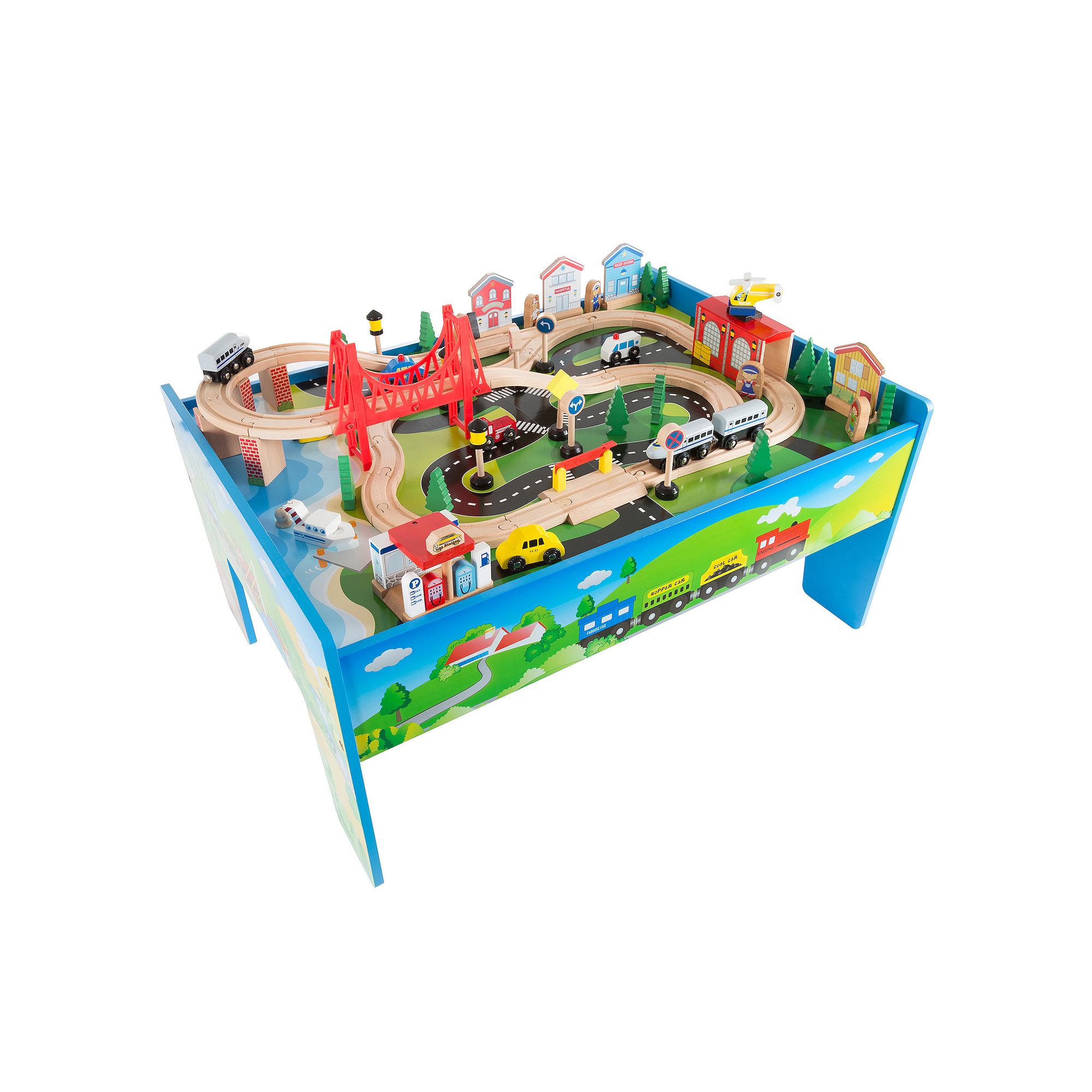 Deluxe Hand Painted Wooden Table Train Set by Hey! Play!, Multicolor