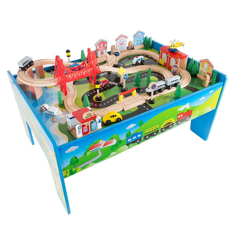 Deluxe Hand Painted Wooden Table Train Set by Hey! Play!, Multicolor