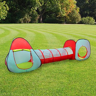 Hey! Play! Indoor/Outdoor Kids Tent, Cube & Tunnel Pop-Up Playhouse Hut