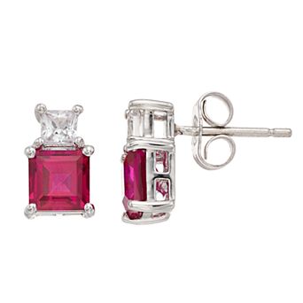 Lab-Created Ruby & White Sapphire Sterling Silver Stud Earrings