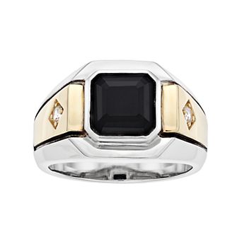 LeRose by Lexi and Rose Men's Two Tone Sterling Silver Onyx & Lab-Created White Sapphire Ring