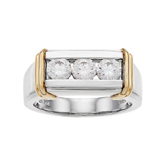 LeRose by Lexi and Rose Men's Two Tone Sterling Silver Cubic Zirconia 3-Stone Ring