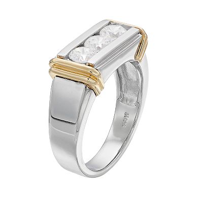 LeRose by Lexi and Rose Men's Two Tone Sterling Silver Cubic Zirconia 3-Stone Ring