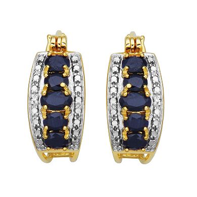 Classic Treasures 14k Gold Over Silver Black Sapphire & Diamond Accent Hoop Earrings