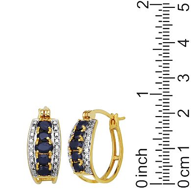 14k Gold Over Silver Black Sapphire & Diamond Accent Hoop Earrings