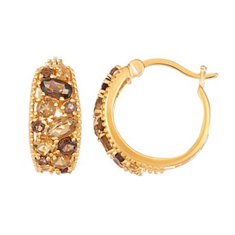 Classic Treasures 14k Gold Over Silver Cognac & Smoky Quartz Cluster Hoop Earrings