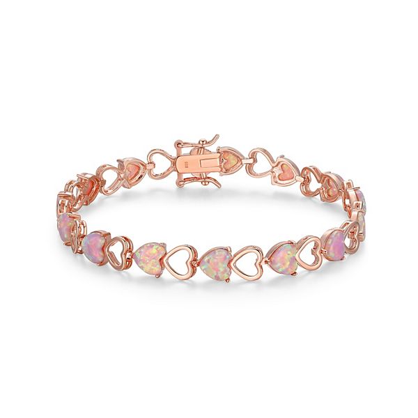 14k Rose Gold Over Silver Lab-Created Pink Opal Heart Bracelet