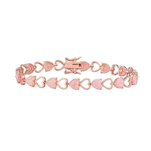 14k Rose Gold Over Silver Lab-Created Pink Opal Heart Bracelet