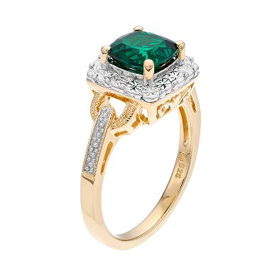 Lab-Created Emerald & Diamond Accent 14k Gold-Plated Silver Square Halo Ring