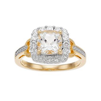 LeRose by Lexi and Rose White Topaz & Diamond Accent 14k Gold-Plated Silver Square Halo Ring