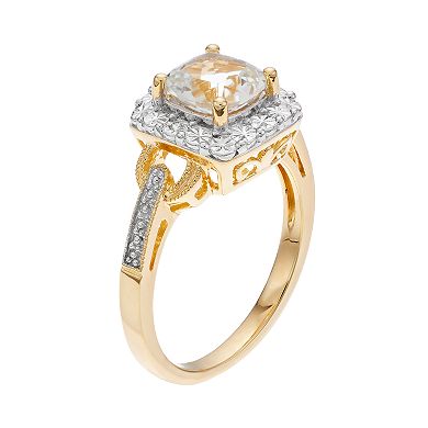 White Topaz & Diamond Accent 14k Gold-Plated Silver Square Halo Ring