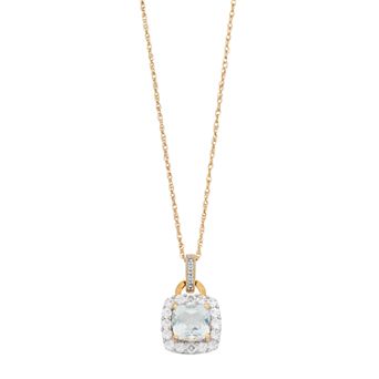 LeRose by Lexi and Rose White Topaz & Diamond Accent 14k Gold Over Sterling Silver Square Halo Pendant Necklace