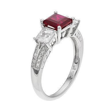 Lab-Created Ruby, White Sapphire & Diamond Accent Sterling Silver 3-Stone Ring
