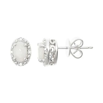 Celebration Gems Sterling Silver Opal & Diamond Accent Oval Halo Stud Earrings