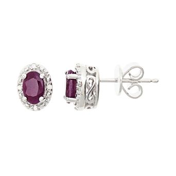 Celebration Gems Sterling Silver Ruby & Diamond Accent Oval Halo Stud Earrings