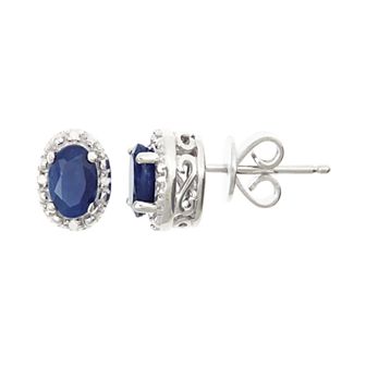 Celebration Gems Sterling Silver Sapphire & Diamond Accent Oval Halo Stud Earrings