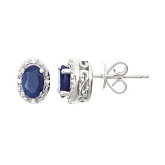 Celebration Gems Sterling Silver Sapphire & Diamond Accent Oval Halo Stud Earrings