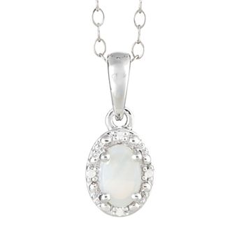 Celebration Gems Sterling Silver Opal & Diamond Accent Oval Halo Pendant