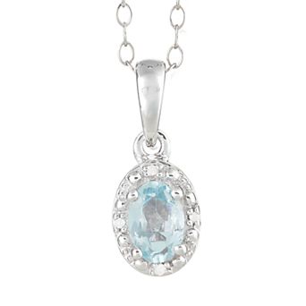 Celebration Gems Sterling Silver Aquamarine & Diamond Accent Oval Halo Pendant