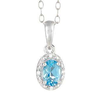 Celebration Gems Sterling Silver Blue Topaz & Diamond Accent Oval Halo Pendant