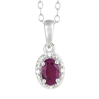 Celebration Gems Sterling Silver Ruby & Diamond Accent Oval Halo Pendant