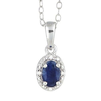 Celebration Gems Sterling Silver Sapphire & Diamond Accent Oval Halo Pendant