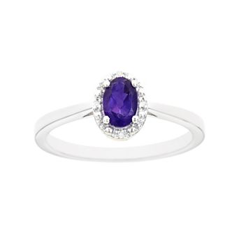 Celebration Gems Sterling Silver Amethyst & Diamond Accent Oval Halo Ring