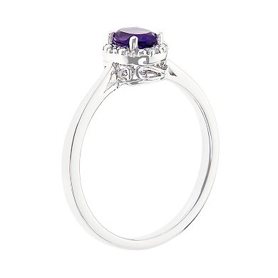 Celebration Gems Sterling Silver Amethyst & Diamond Accent Oval Halo Ring