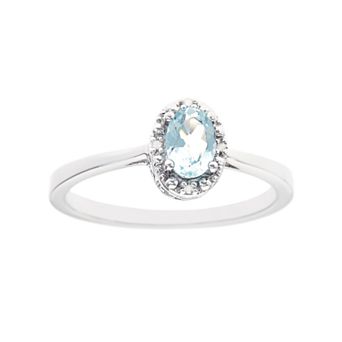 Celebration Gems Sterling Silver Aquamarine & Diamond Accent Oval Halo Ring