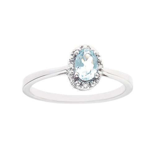 Sterling Silver Aquamarine & Diamond Accent Oval Halo Ring