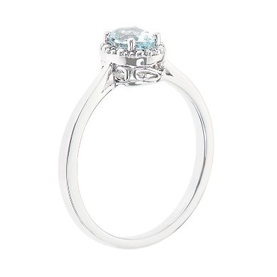 Celebration Gems Sterling Silver Aquamarine & Diamond Accent Oval Halo Ring