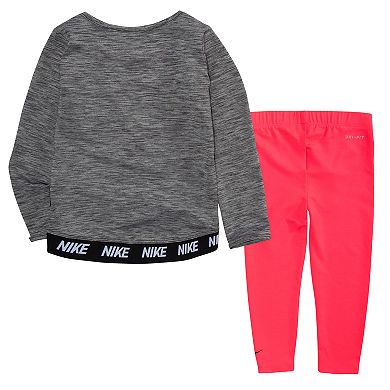Toddler Girl Nike Dri-FIT Sports Essentials Heathered Crossover Long Sleeve Top and Leggings 2-Piece Set