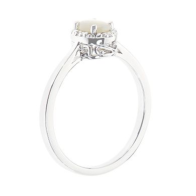 Celebration Gems Sterling Silver Opal & Diamond Accent Oval Halo Ring