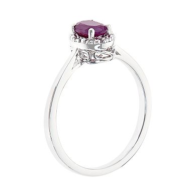 Celebration Gems Sterling Silver Ruby & Diamond Accent Oval Halo Ring