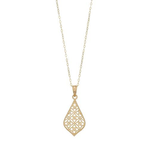 14k Gold Filigree Teardrop Pendant Necklace