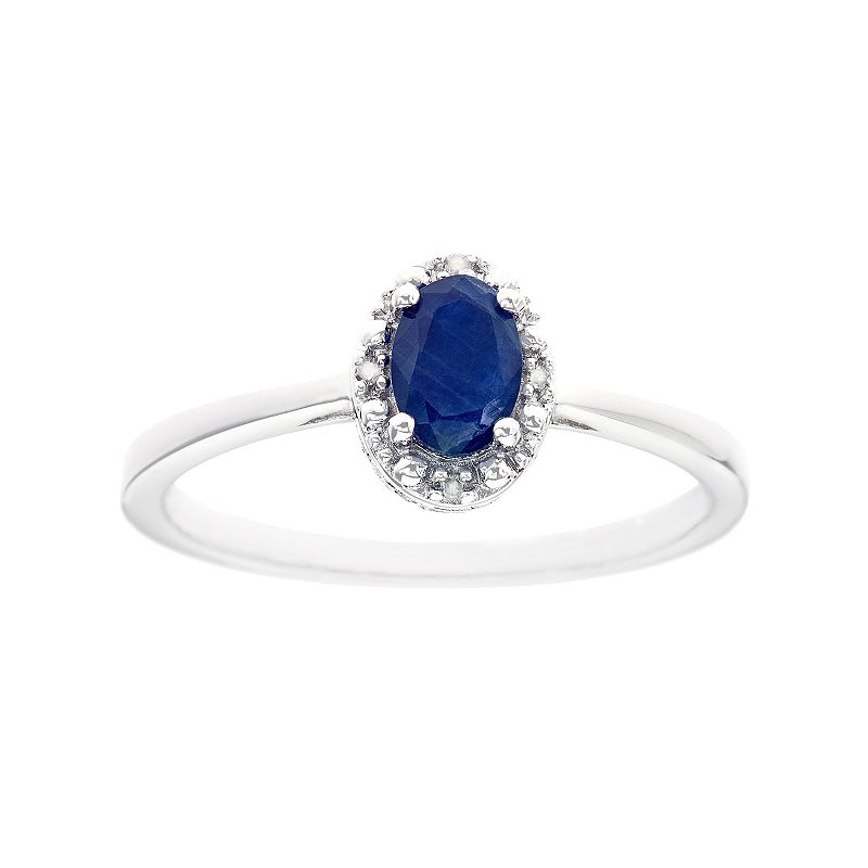 Sterling Silver Sapphire & Diamond Accent Oval Halo Ring, Womens, Size: 5,