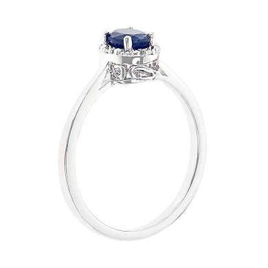 Celebration Gems Sterling Silver Sapphire & Diamond Accent Oval Halo Ring