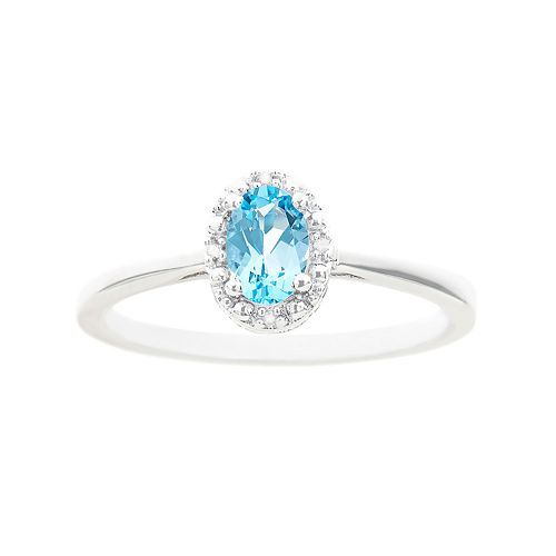 Sterling Silver Blue Topaz & Diamond Accent Oval Halo Ring