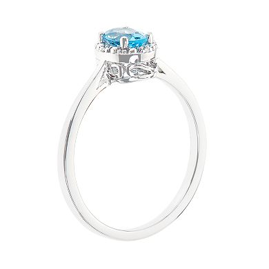 Celebration Gems Sterling Silver Blue Topaz & Diamond Accent Oval Halo Ring