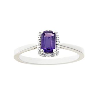 Celebration Gems Sterling Silver Amethyst & Diamond Accent Rectangle Halo Ring