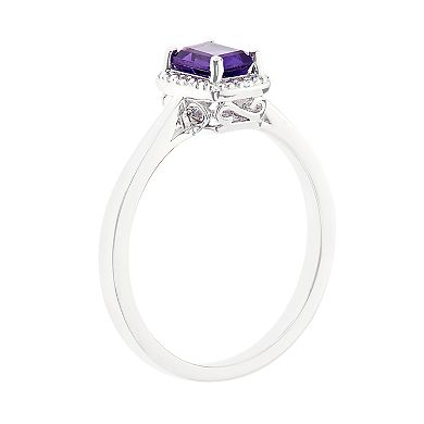 Celebration Gems Sterling Silver Amethyst & Diamond Accent Rectangle Halo Ring