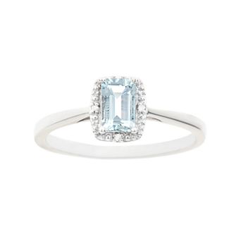 Celebration Gems Sterling Silver Aquamarine & Diamond Accent Rectangle Halo Ring